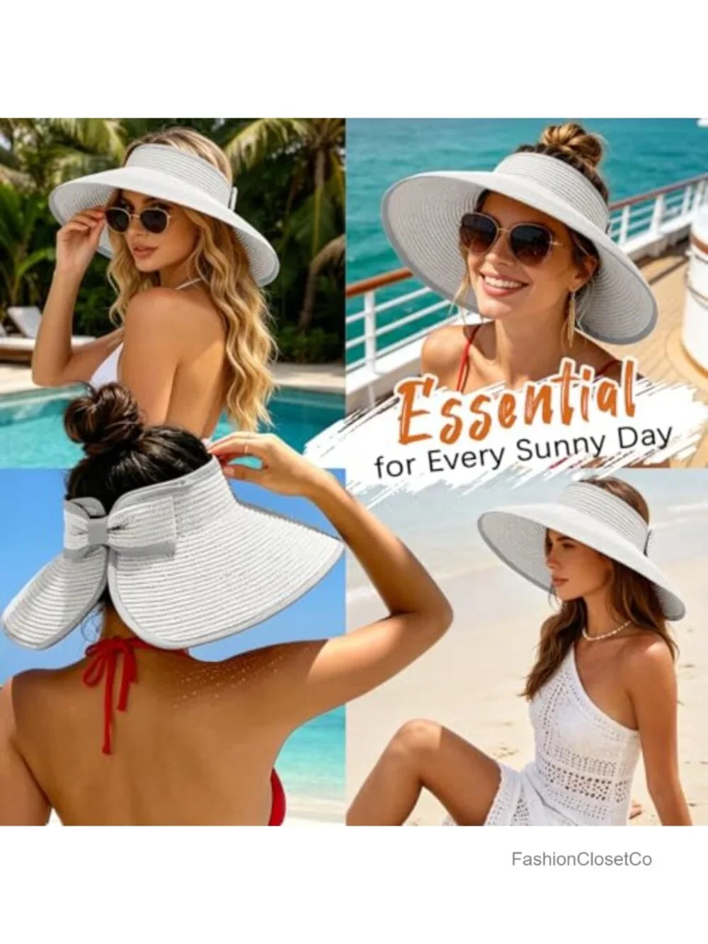 Wide Brim Straw Visor Sun Hat UPF 50+ Foldable Packable